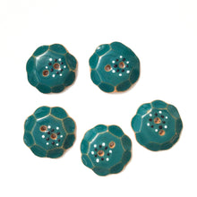 Load image into Gallery viewer, Teal &quot;Spark&quot; Ceramic Buttons with Scallops - Teal Clay Buttons - 7/8&quot; - 5 Pack