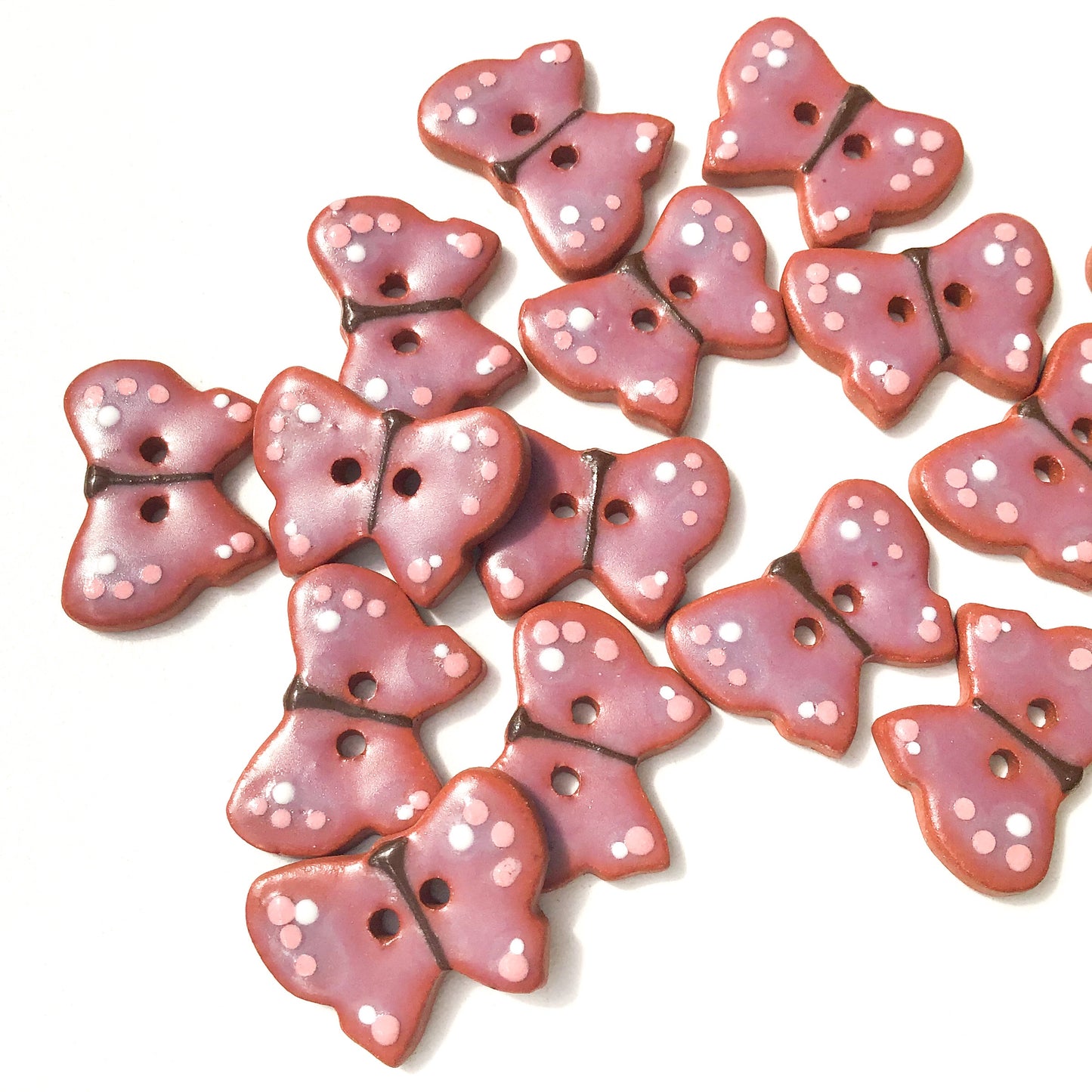 Ceramic Butterfly Buttons - Purple+Pink+White Butterfly Buttons - 5/8" x 7/8"