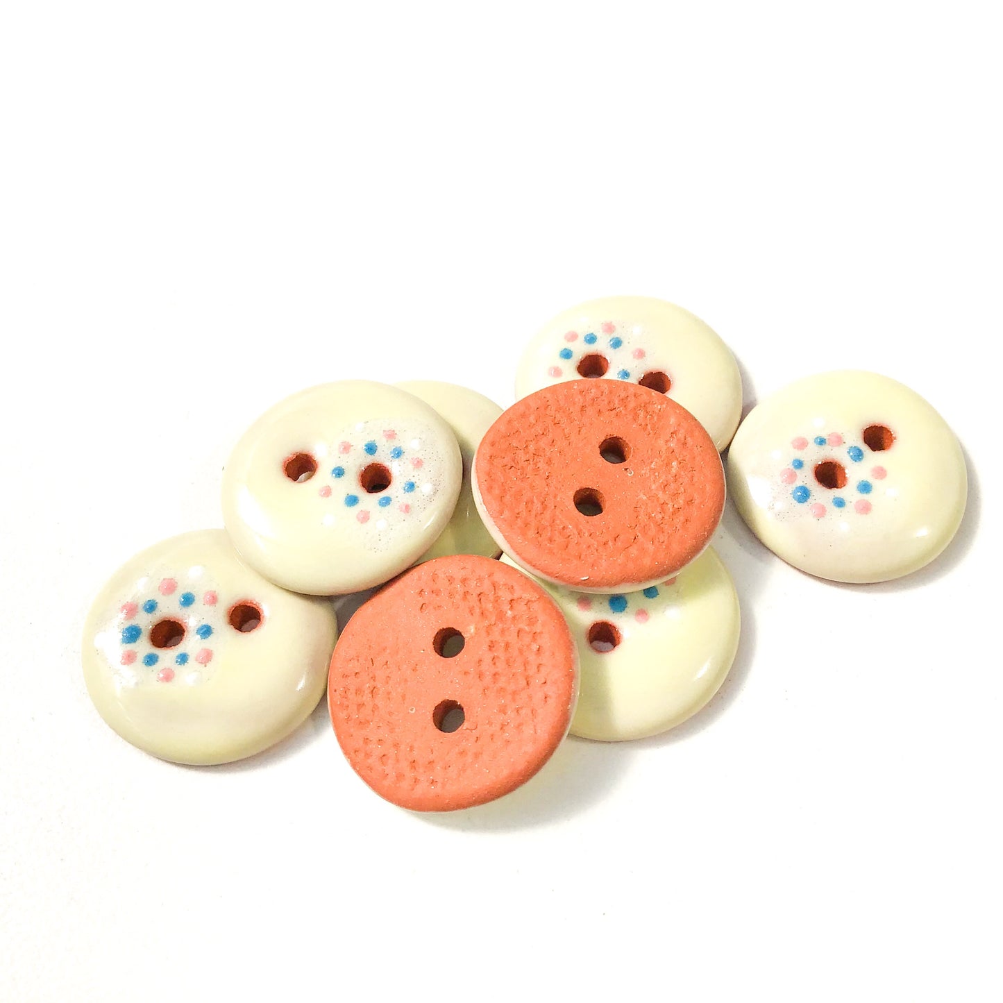 Pastel Yellow "Spark" Ceramic Buttons - Yellow/Pink/Blue Clay Buttons - 5/8" - 8 Pack