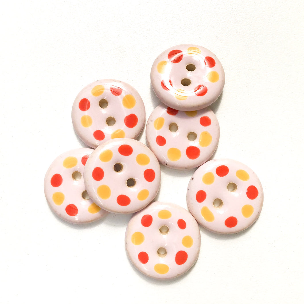 Pink Cobblestone Ceramic Buttons with Deep Orange & Yellow Dots - Pink Clay Buttons - 3/4