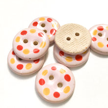 Load image into Gallery viewer, Pink Cobblestone Ceramic Buttons with Deep Orange &amp; Yellow Dots - Pink Clay Buttons - 3/4&quot; - 7 Pack
