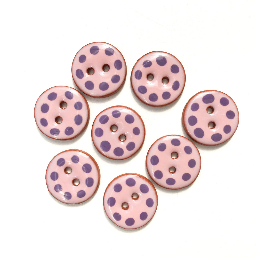 Pink Cobblestones Ceramic Buttons with Purple Dots - Pink Clay Buttons - 3/4