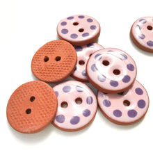 Load image into Gallery viewer, Pink Cobblestones Ceramic Buttons with Purple Dots - Pink Clay Buttons - 3/4&quot; - 8 Pack