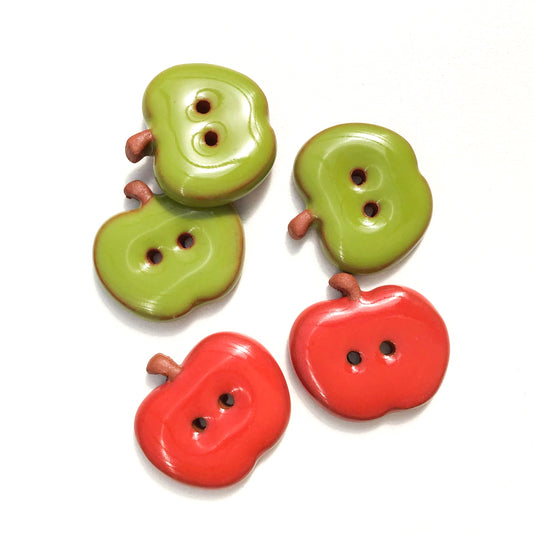 Ceramic Apple Buttons: Red and Green Ceramic Buttons - Clay Apple Buttons