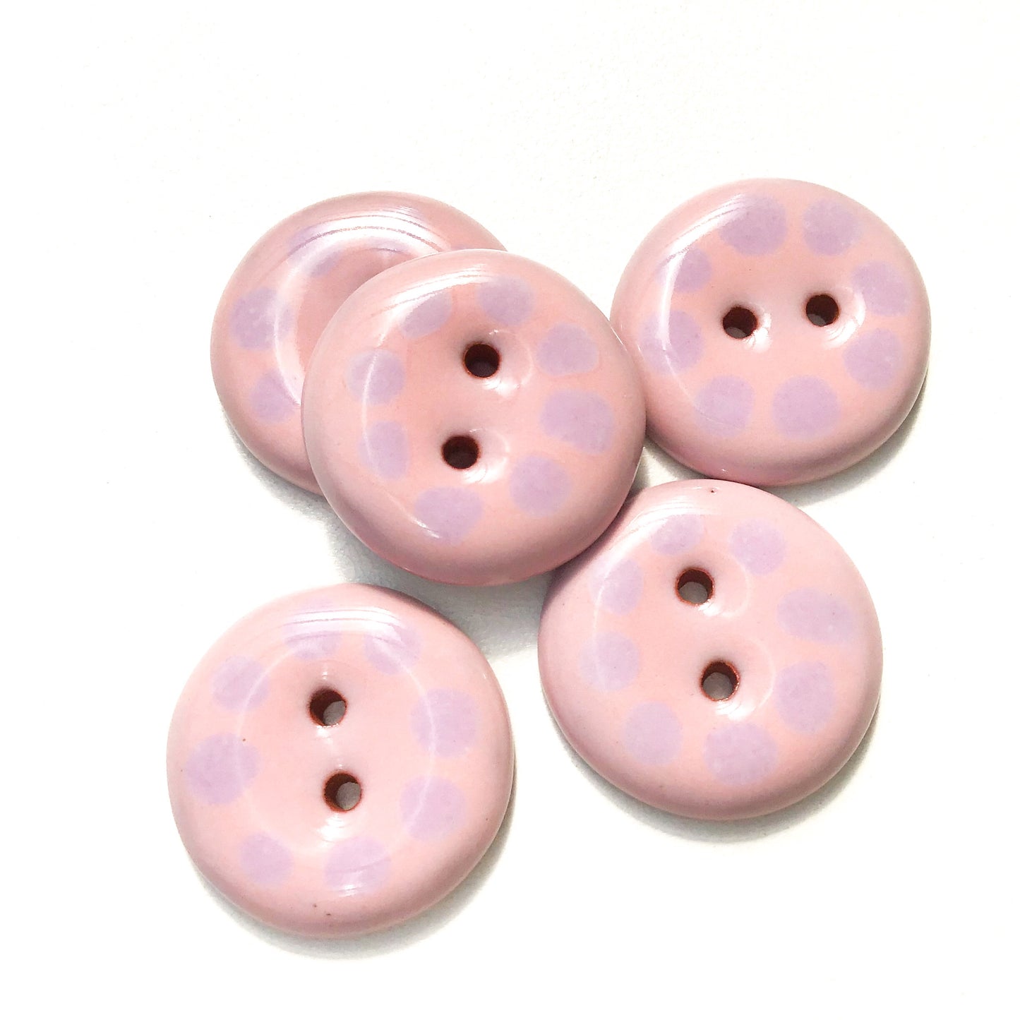 Pink & Purple Dotted Ceramic Buttons - Pink Clay Buttons - 15/16" - 5 Pack