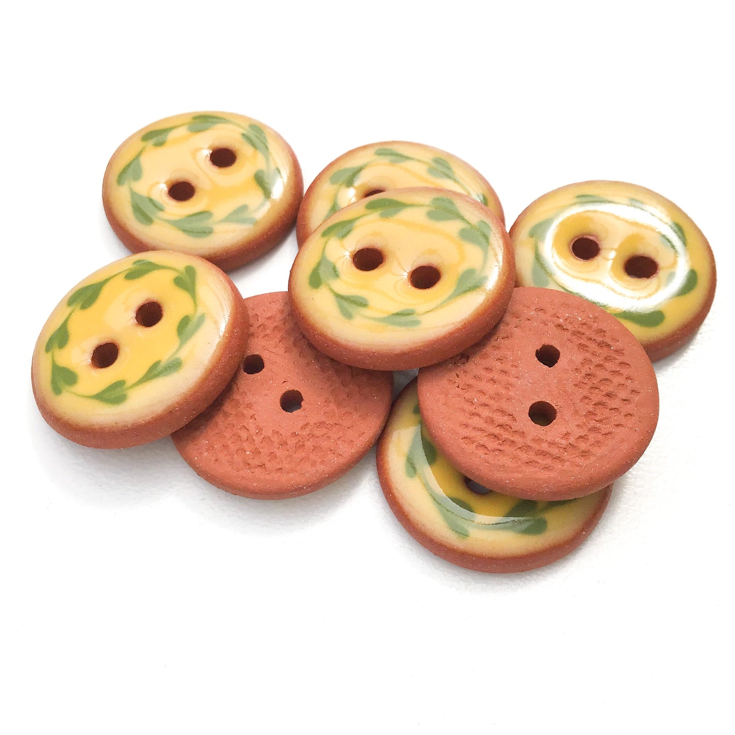 Yellow & Green Floral Wreath Ceramic Buttons - Round Ceramic Buttons - 3/4" - 8 Pack