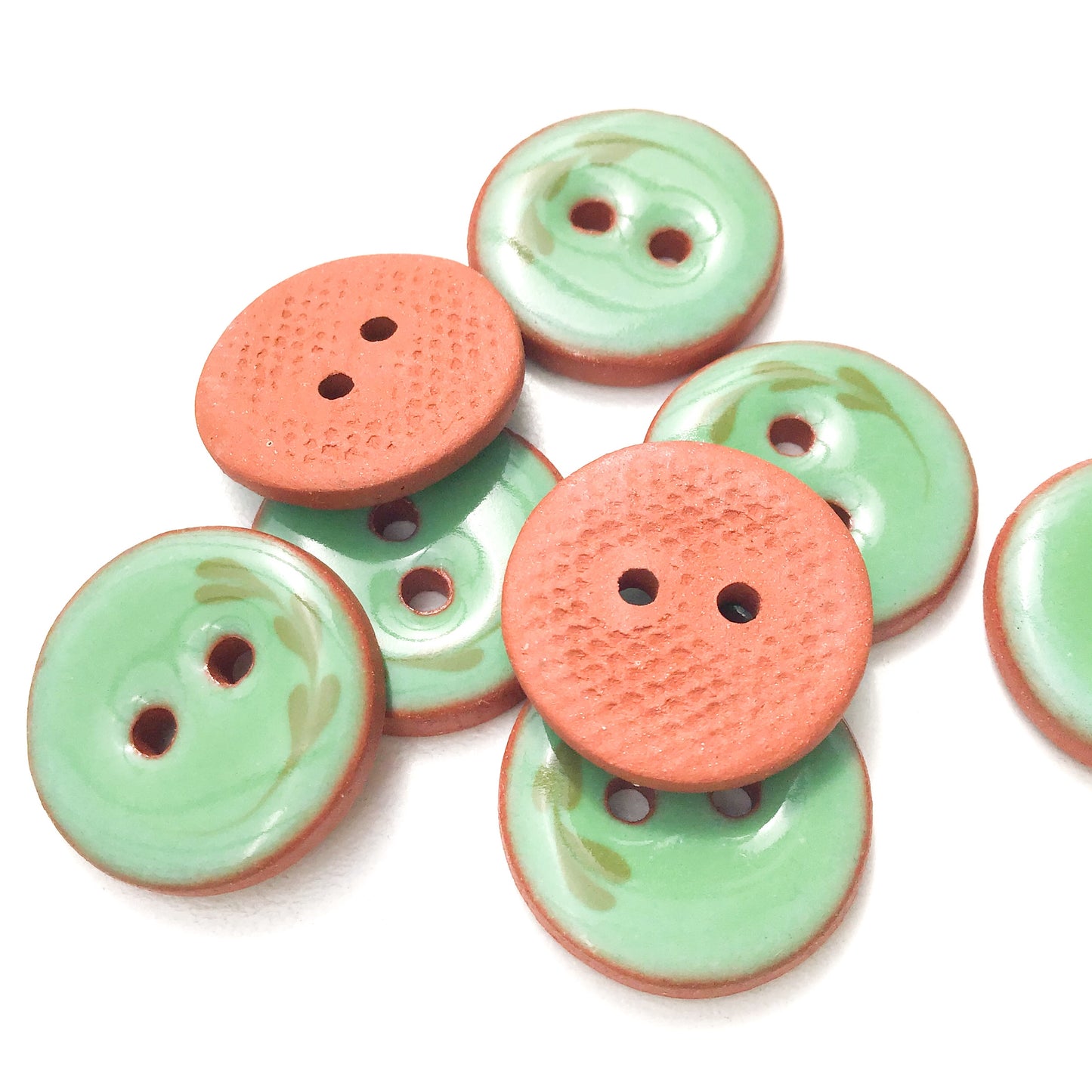 Green Ceramic Leaflet Buttons - Round Ceramic Buttons - 3/4" - 8 Pack