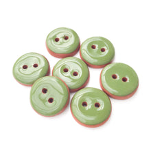 Load image into Gallery viewer, Olive Green Ceramic Buttons - Red Clay Buttons - 3/4&quot; - 7 Pack