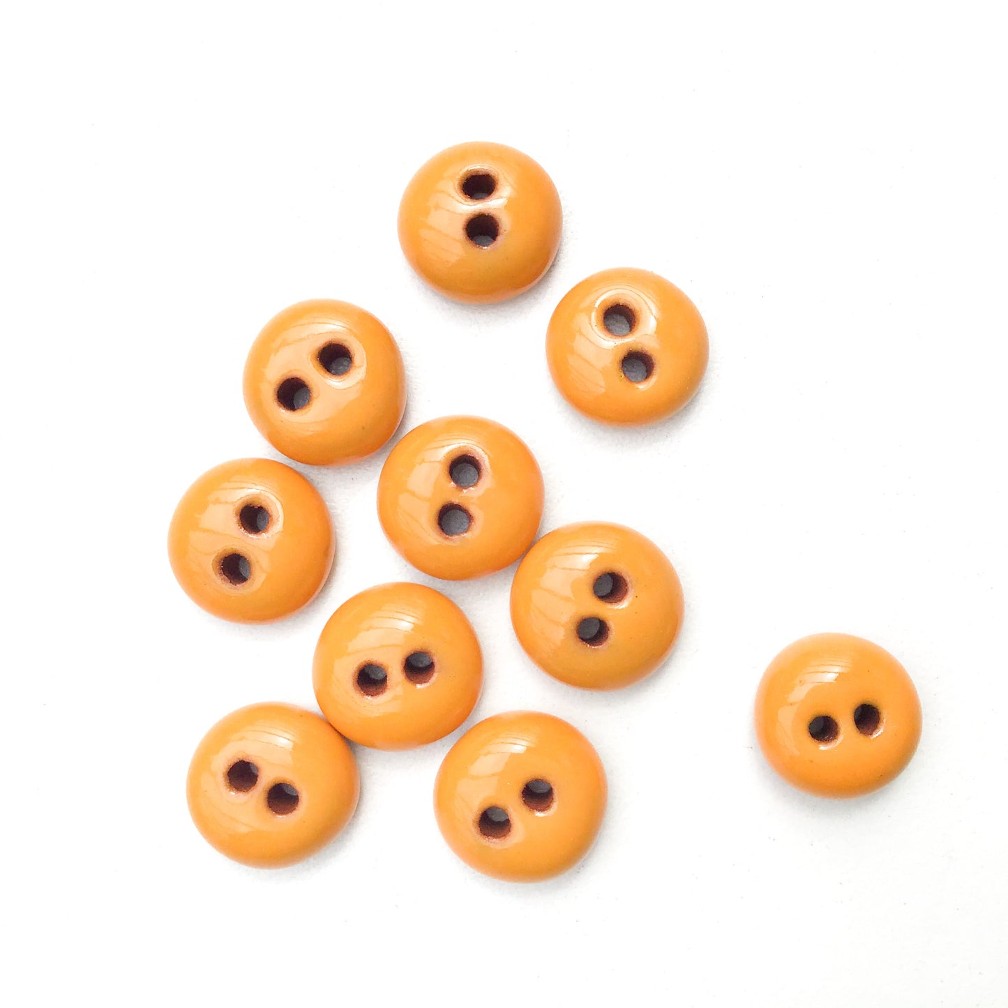 Orange Ceramic Buttons - Hand Made Clay Buttons - 7/16" - 10 Pack
