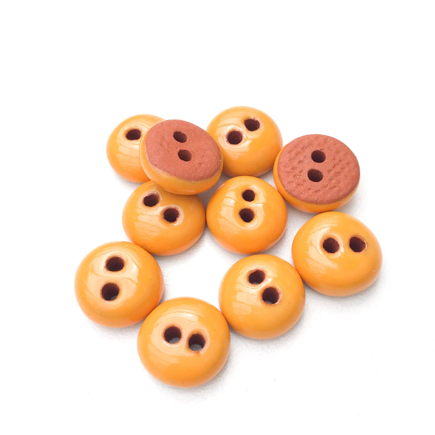 Orange Ceramic Buttons - Hand Made Clay Buttons - 7/16" - 10 Pack