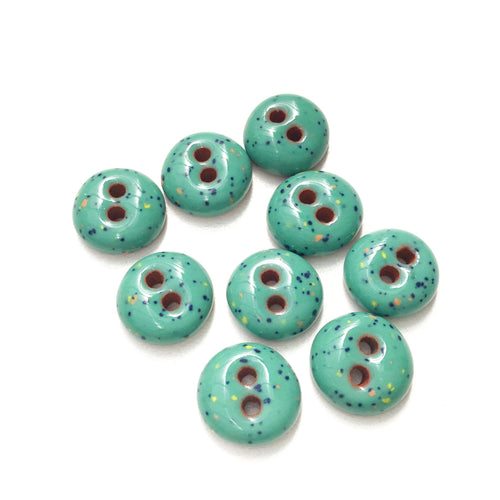Speckled Turquoise Ceramic Buttons - Hand Made Clay Buttons - 7/16