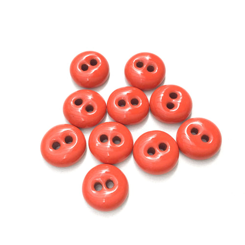Red-Orange Ceramic Buttons - Hand Made Clay Buttons - 7/16