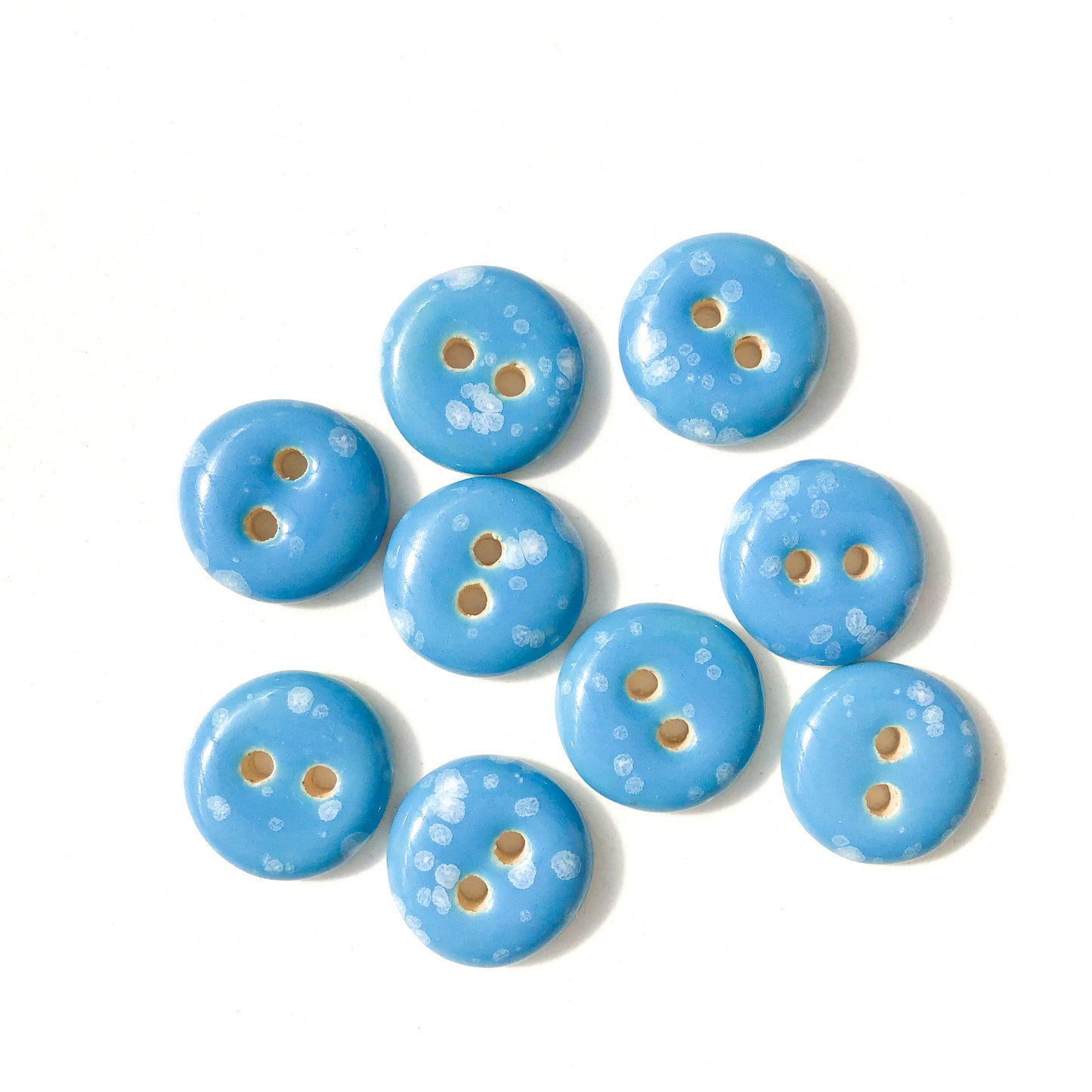 Speckled Blue Ceramic Buttons - Blue Clay Buttons - 9/16" - 9 Pack
