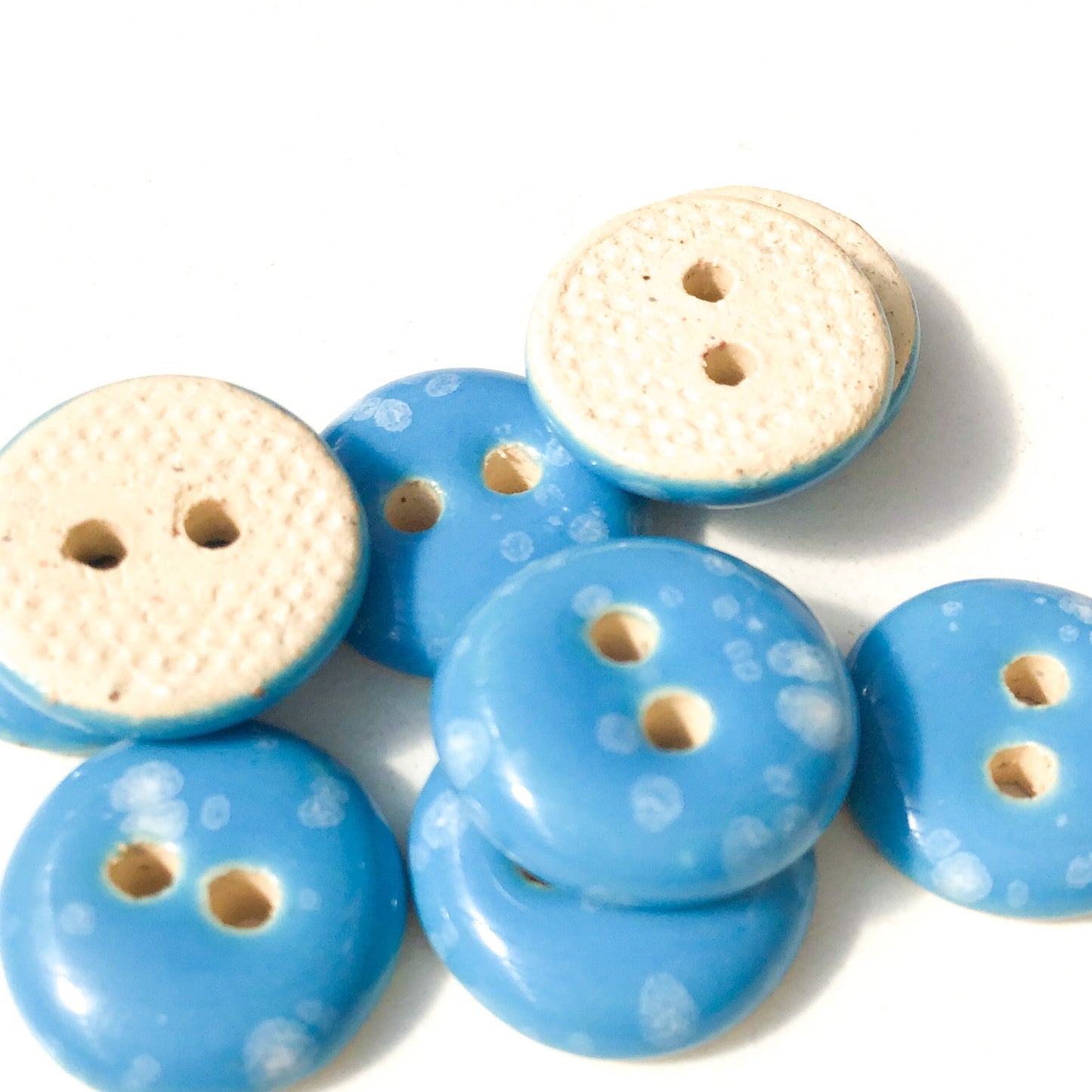 Speckled Blue Ceramic Buttons - Blue Clay Buttons - 9/16" - 9 Pack