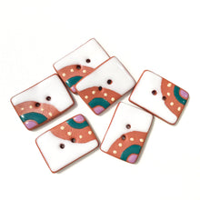 Load image into Gallery viewer, Decorative Rectangle Buttons in on Red Clay - White - Teal - Purple - 3/4&quot; x 1 1/16&quot;