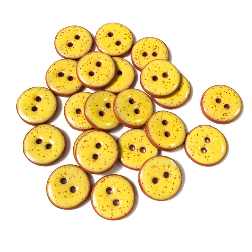 Speckled Yellow Ceramic Buttons - Bright Yellow Pottery Buttons - 3/4