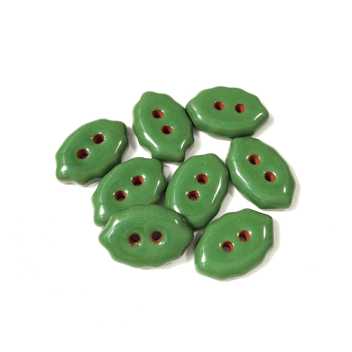 Shamrock Green Oval Clay Buttons - Scalloped Clay Buttons - 1/2" x 3/4" - 8 Pack