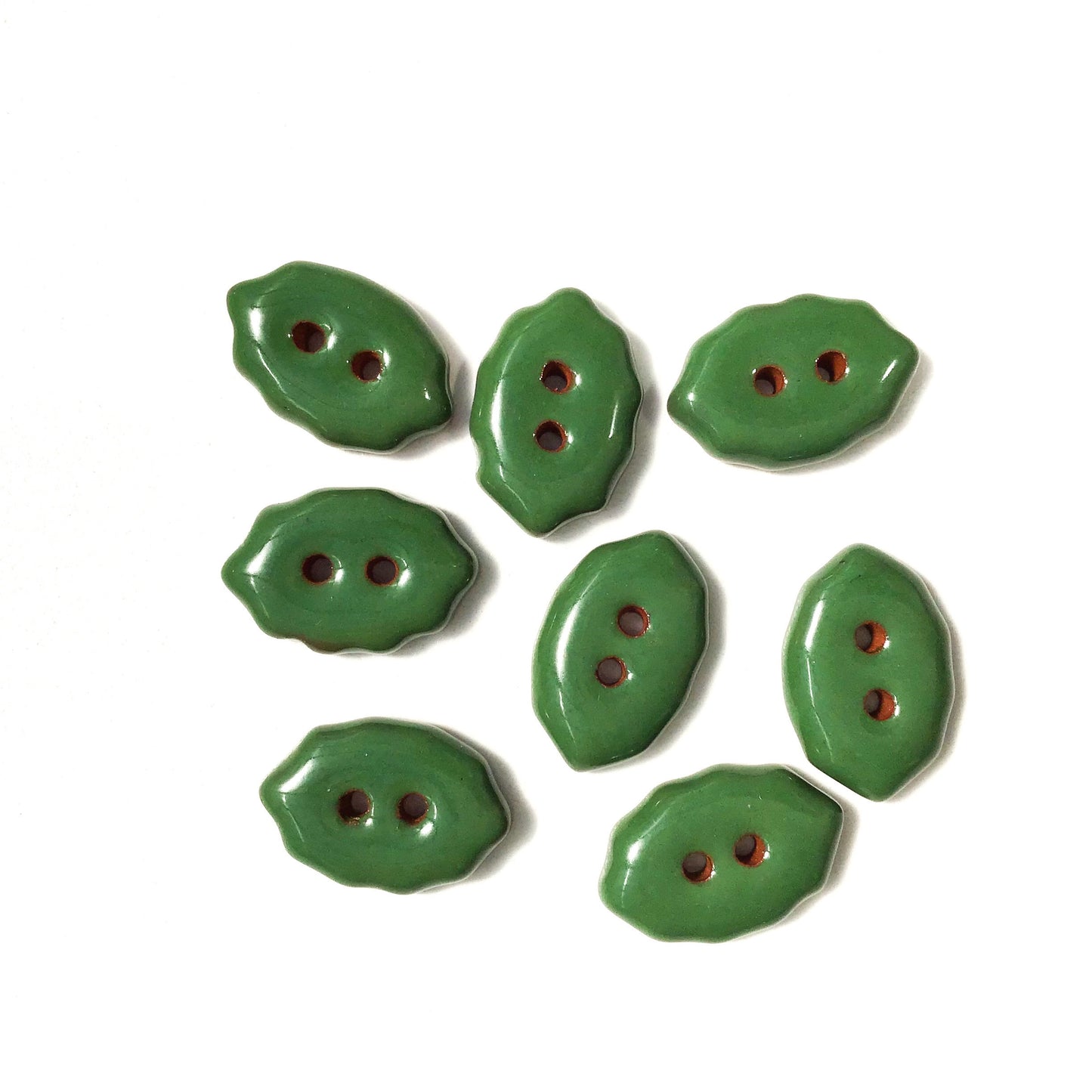 Shamrock Green Oval Clay Buttons - Scalloped Clay Buttons - 1/2" x 3/4" - 8 Pack
