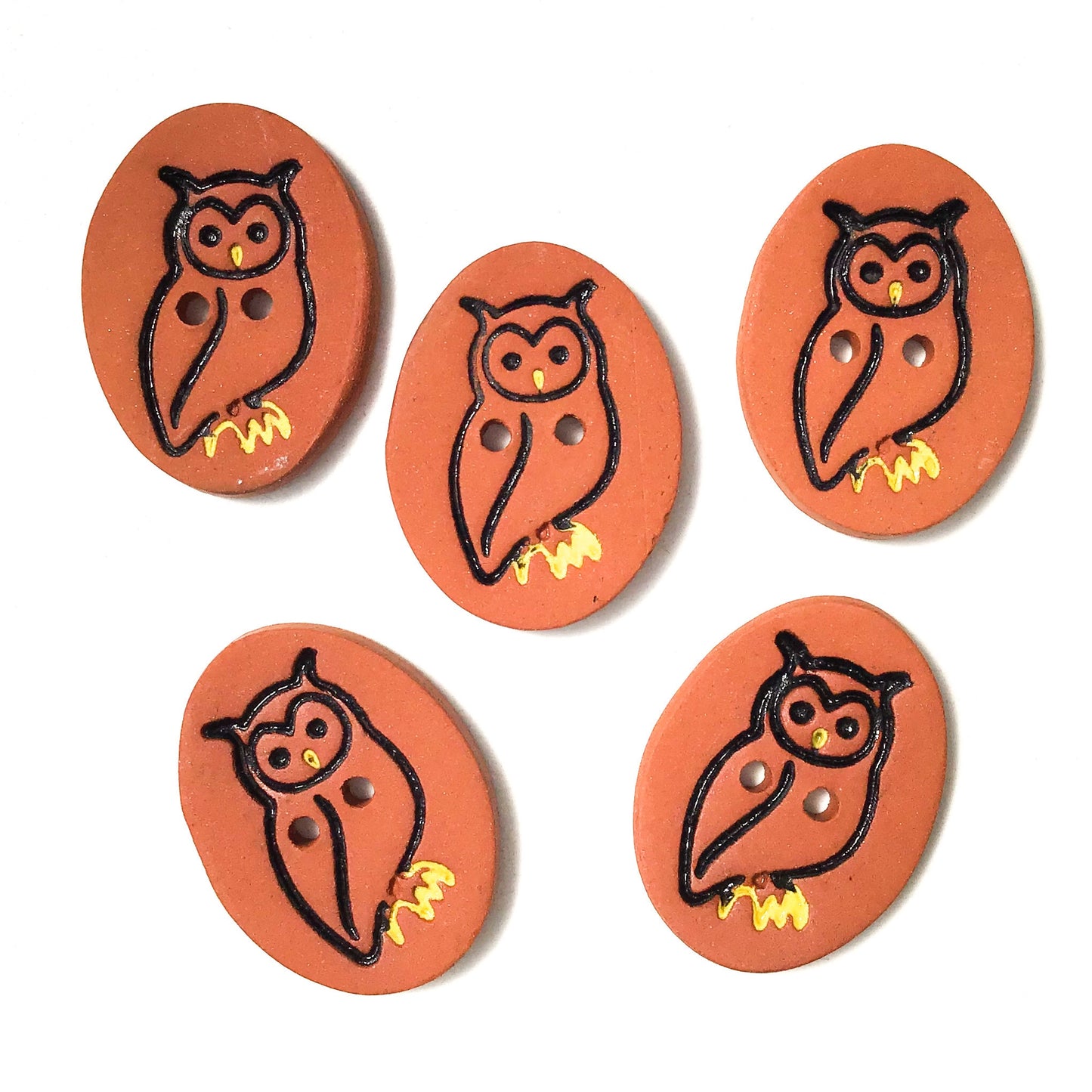 Red Clay Owl Button - Animal Button - 1 1/16" x 13/16"