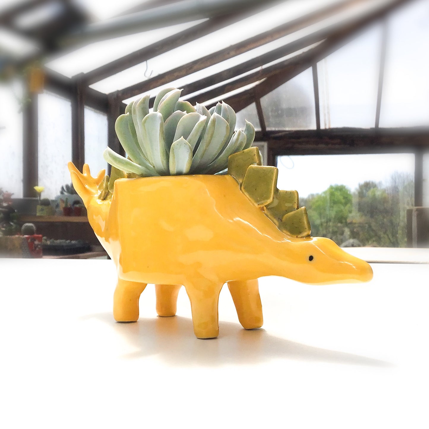 Yellow Stegosaurus Dinosaur Planter - Dinosaur Succulent Planter
