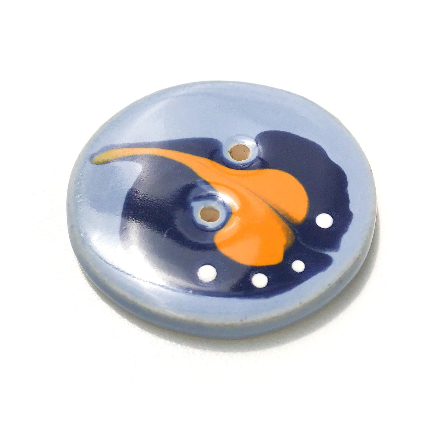 Blue & Orange 'Paisley' Button - Large Ceramic Button - 1 7/16"