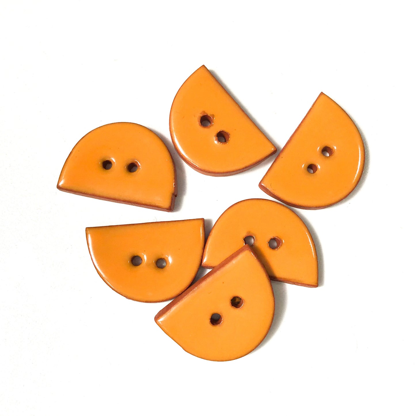 Orange Ceramic Buttons - Half Circle Clay Buttons - 5/8" x 15/16" - 6 Pack