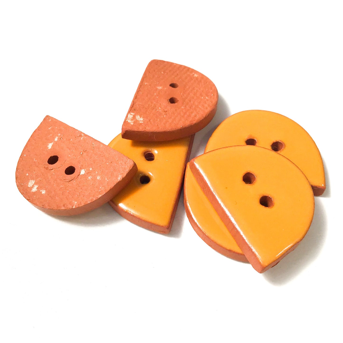 Orange Ceramic Buttons - Half Circle Clay Buttons - 5/8" x 15/16" - 6 Pack