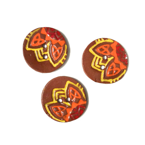 Vibrant 'Fiesta' Ceramic Buttons on Red Clay - 1 1/16