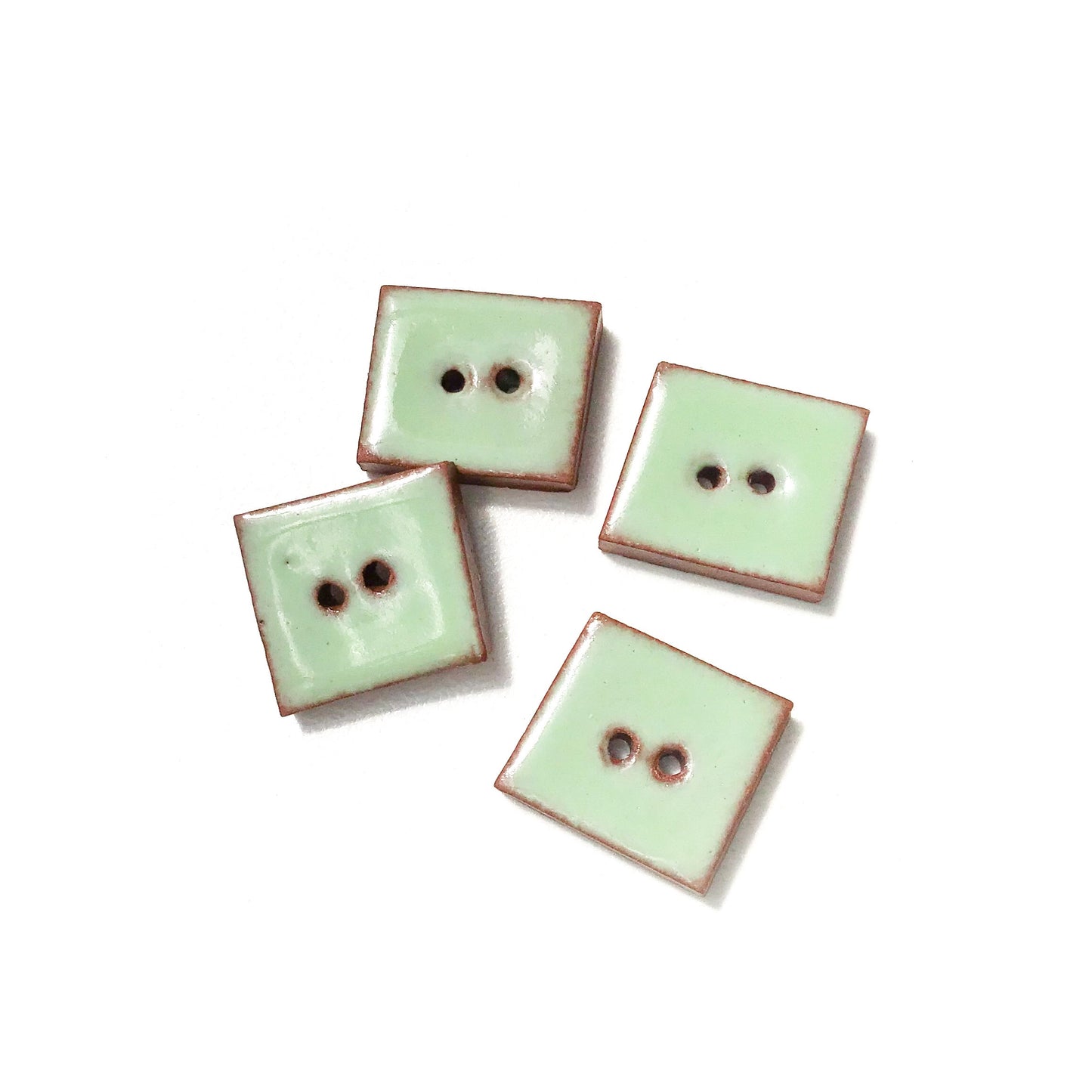 Minty Green Buttons on Red Clay - Geometric Ceramic Buttons - 1/2" x 9/16"- 4 Pack