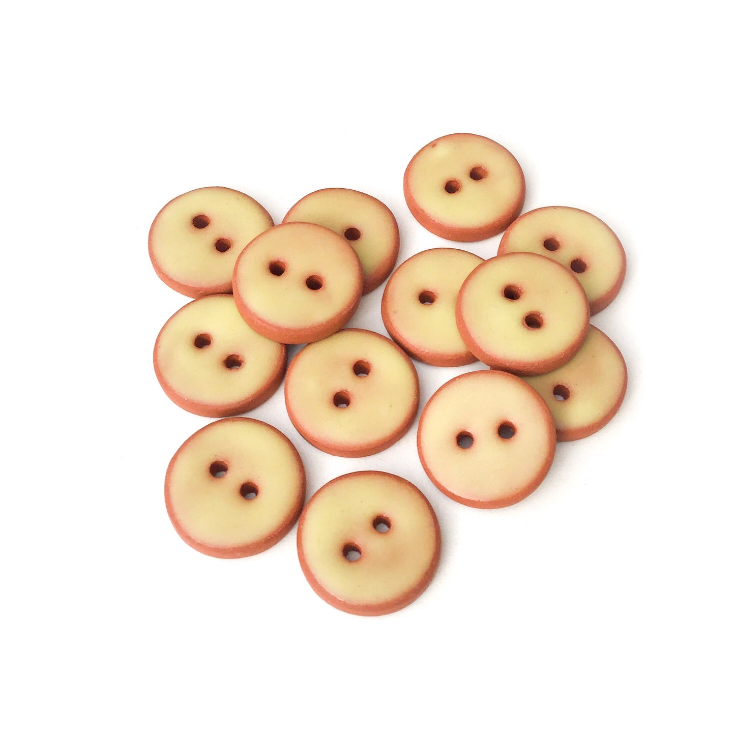 Matte Yellow Ceramic Buttons on Red Clay - Light Yellow Clay Buttons - 3/4"