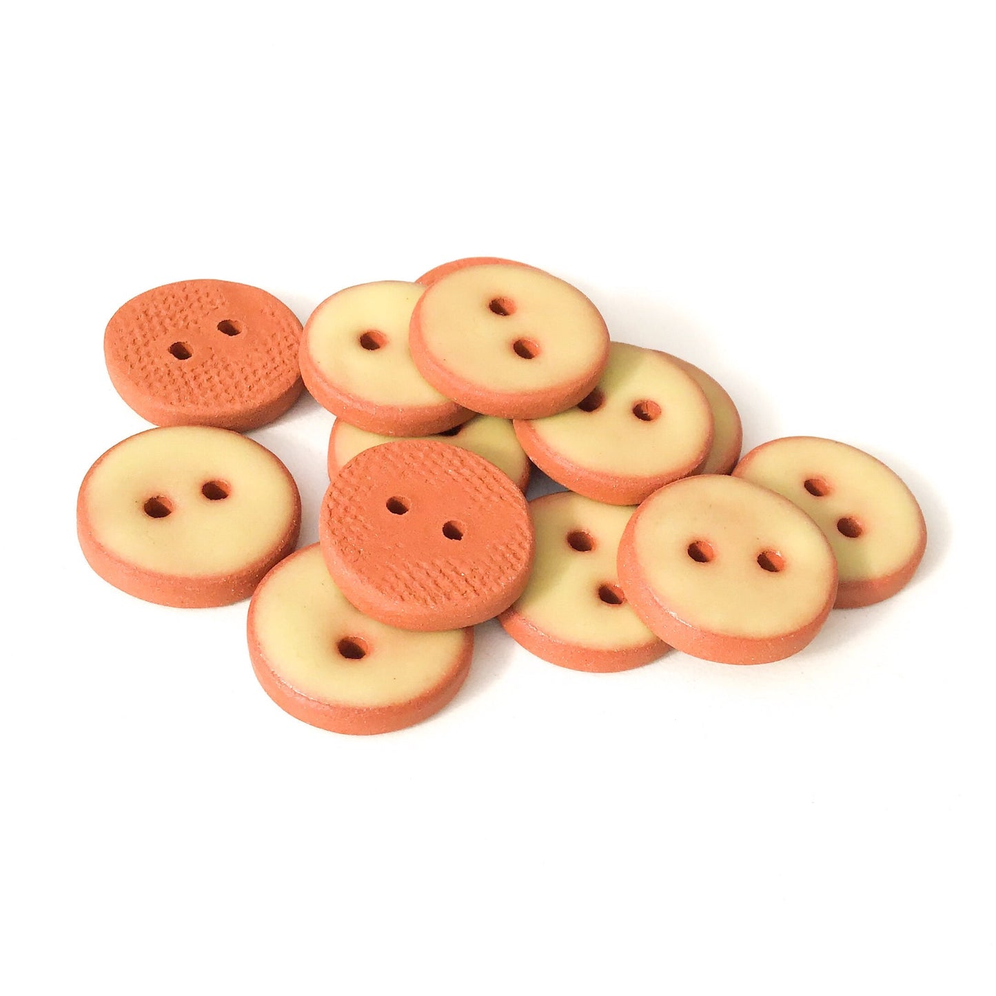 Matte Yellow Ceramic Buttons on Red Clay - Light Yellow Clay Buttons - 3/4"
