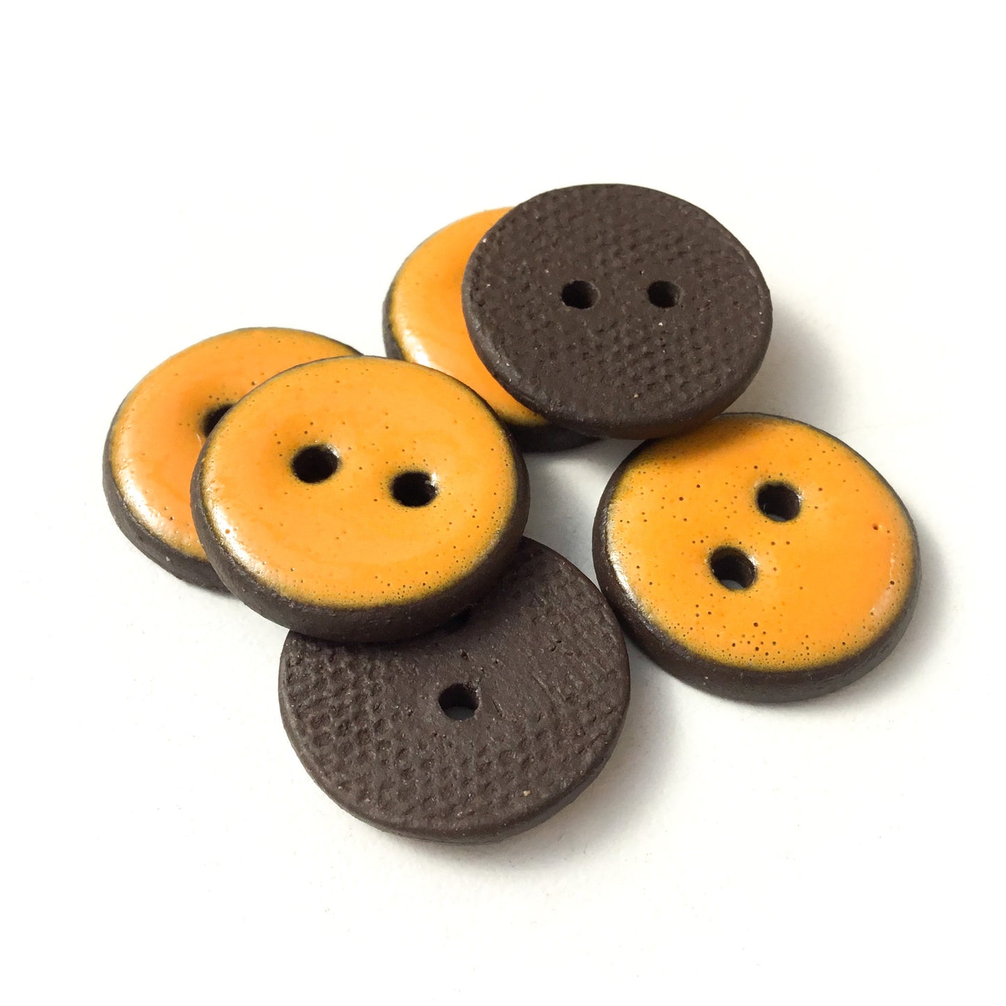 Bright Orange Ceramic Buttons - Orange Clay Buttons - 3/4" - 6 Pack