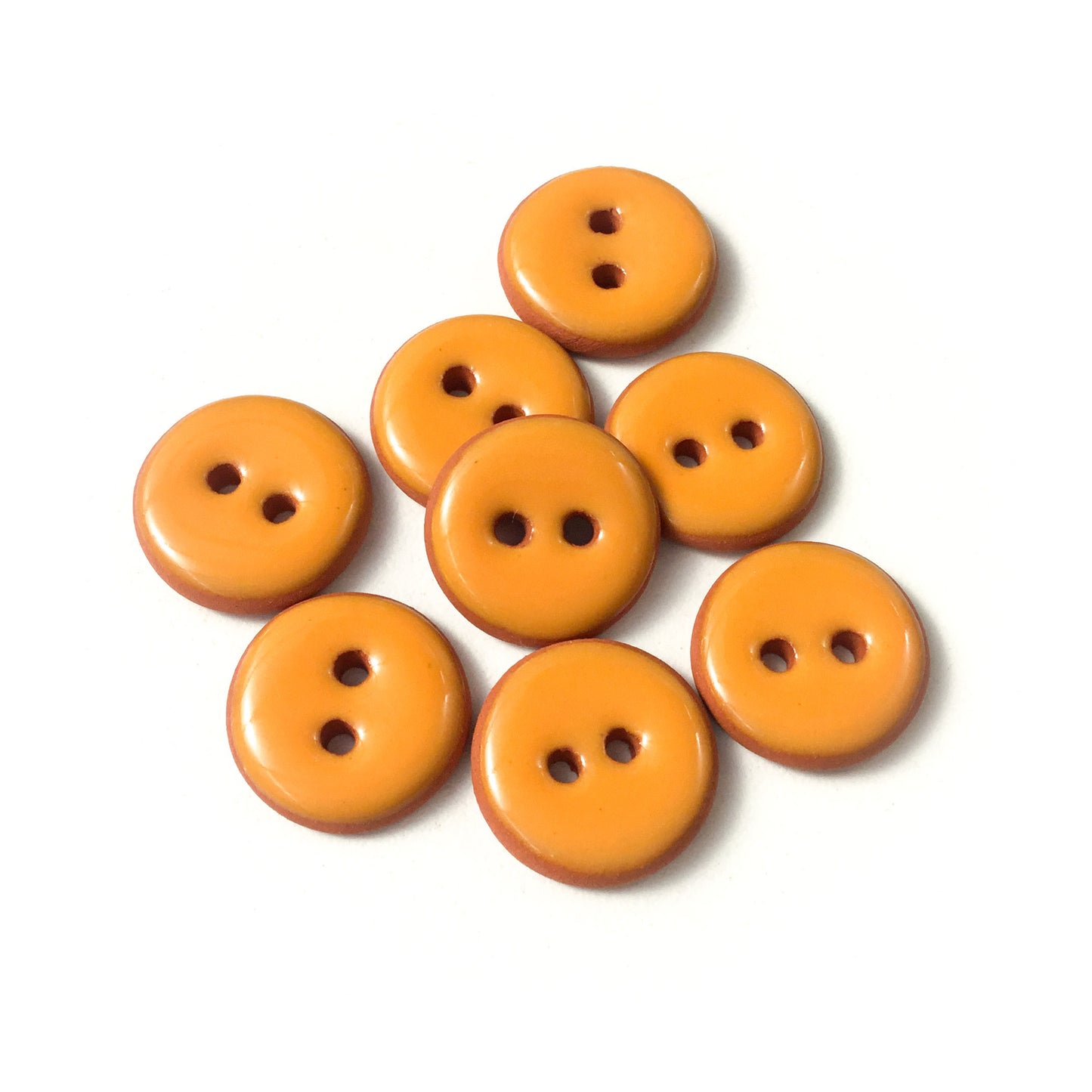 Bright Orange Ceramic Buttons on Red Clay - Round Ceramic Buttons - 11/16" - 8 Pack