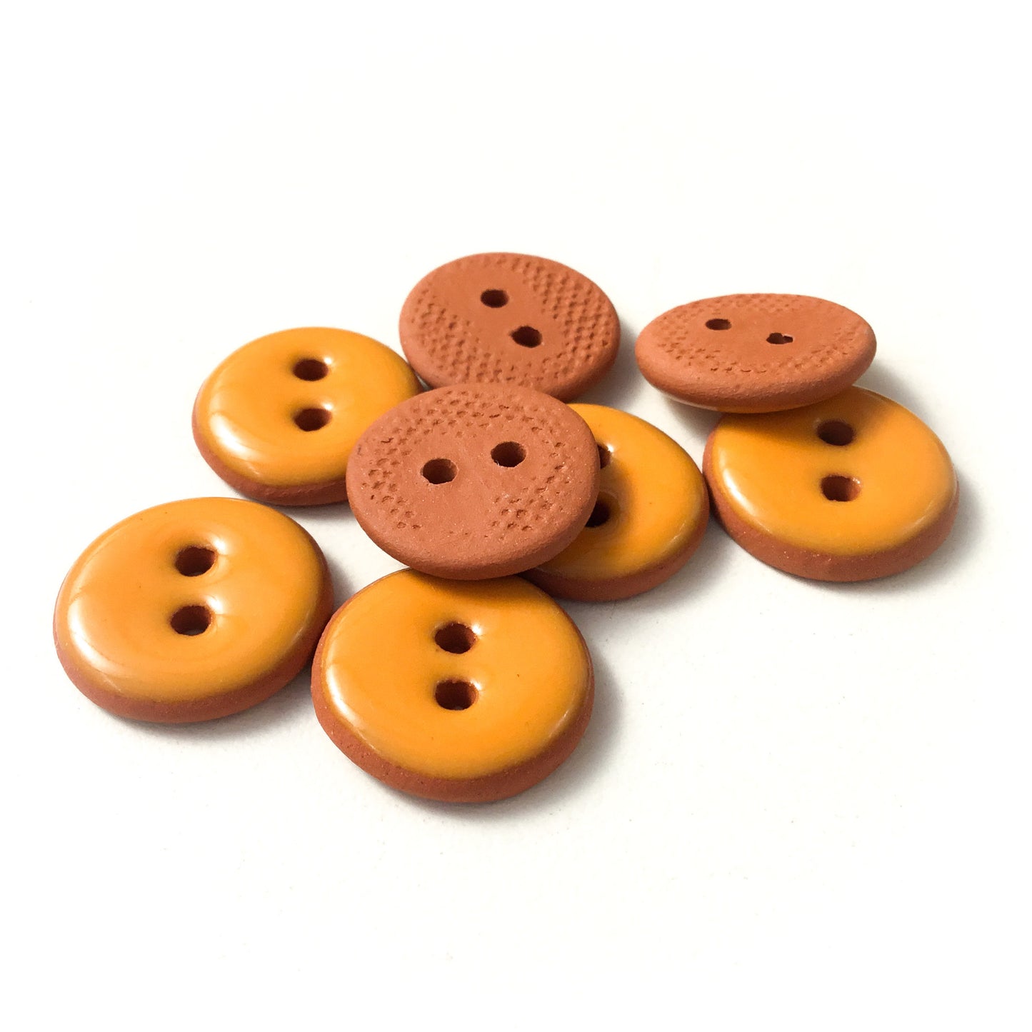 Bright Orange Ceramic Buttons on Red Clay - Round Ceramic Buttons - 11/16" - 8 Pack