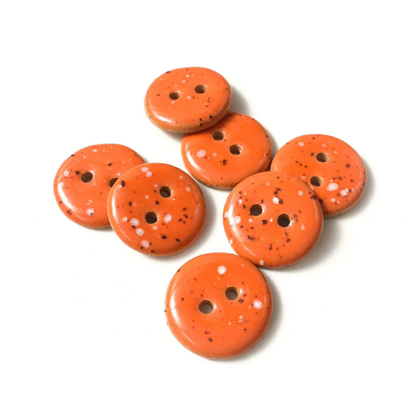 Speckled Deep Orange Ceramic Buttons - Round Ceramic Buttons - 3/4" - 7 Pack