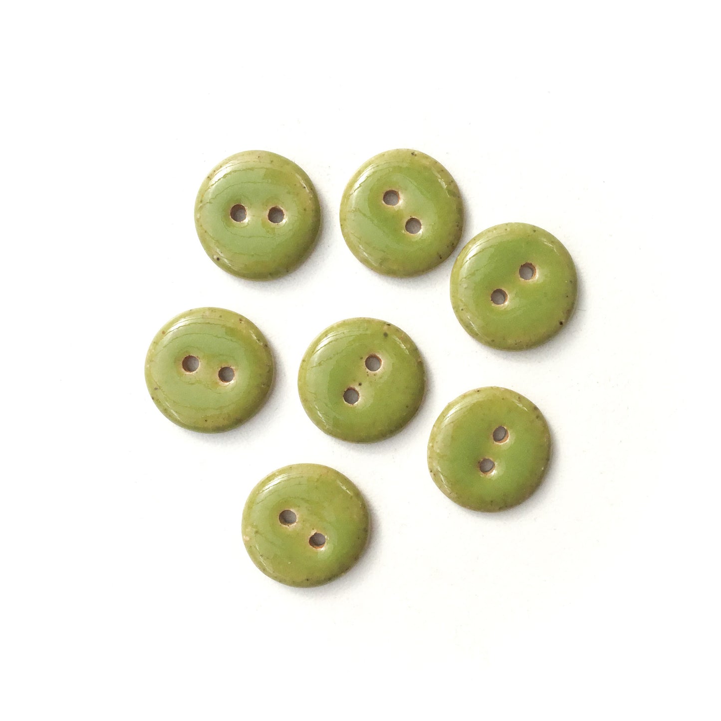 Olive Green Ceramic Stoneware Buttons - Green Clay Buttons - 5/8" - 7 Pack