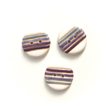 Load image into Gallery viewer, Purple &amp; Blue Stripes Ceramic Buttons - Color Gradient Clay Buttons - 7/8&quot; - 3 Pack