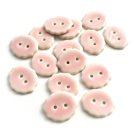 Pastel Pink Scalloped Porcelain Buttons - 3/4" x 7/8"