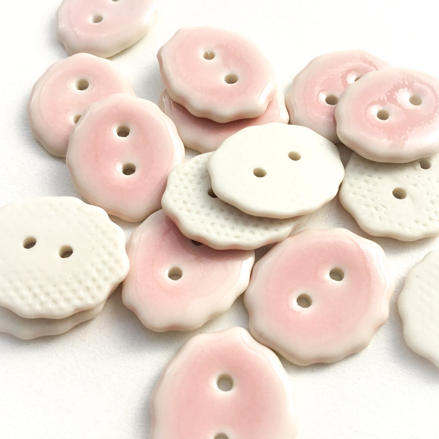 Pastel Pink Scalloped Porcelain Buttons - 3/4" x 7/8"