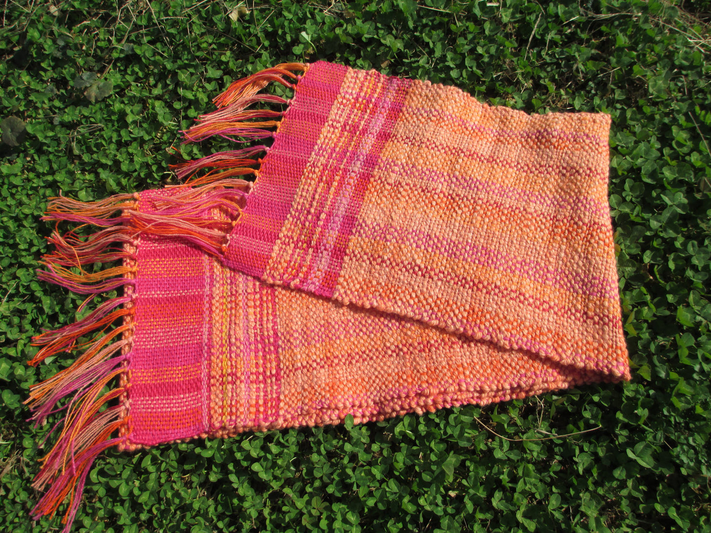Handwoven Spring Scarf - Peach + Pink