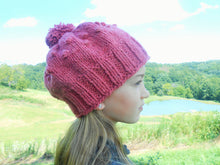 Load image into Gallery viewer, Girls Chunky Knit Merino Pom Pom Hat - Rose/Pink