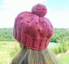 Load image into Gallery viewer, Girls Chunky Knit Merino Pom Pom Hat - Rose/Pink