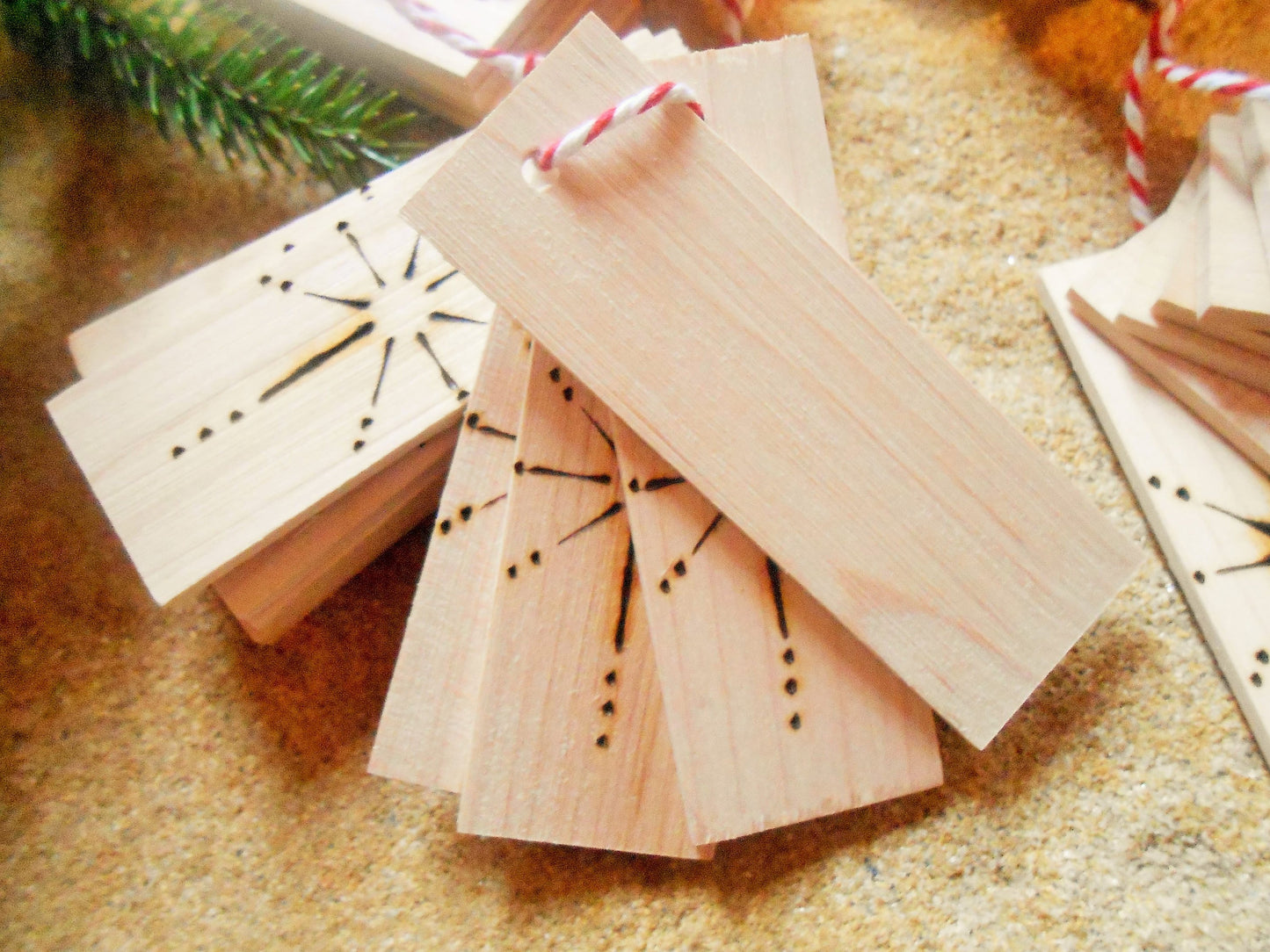 Wooden Gift Tags with Wood Burned Star Design
