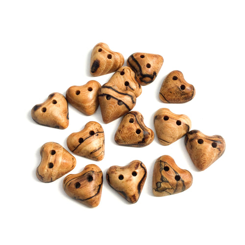 Spalted American Elm Wood Heart Buttons - 13/16