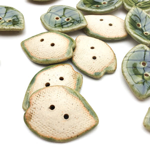 Green Leaf Stoneware Buttons - 15/16" x 1 5/16"