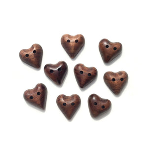 Black Walnut Wood Heart Buttons - 13/16" x 7/8"